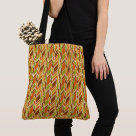Bolso De Tela PATRONES DE naranja GREEN Y GOLD ZIG ZAG