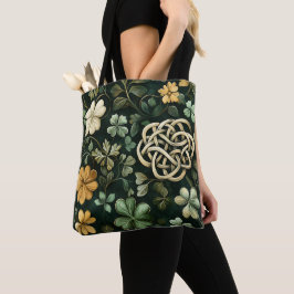 BOLSO DE TELA PATRONES DE NUDO CELTA IRLANDÉS VERDE Y DORADO