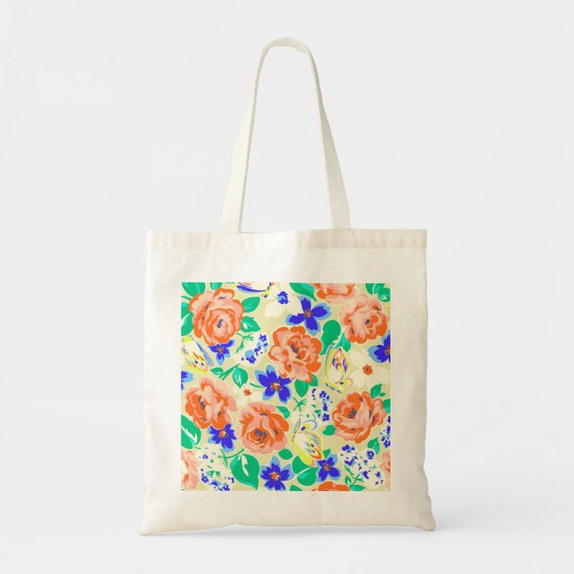 Bolso De Tela Patrones de rosas de mariposas alegres (Frente)