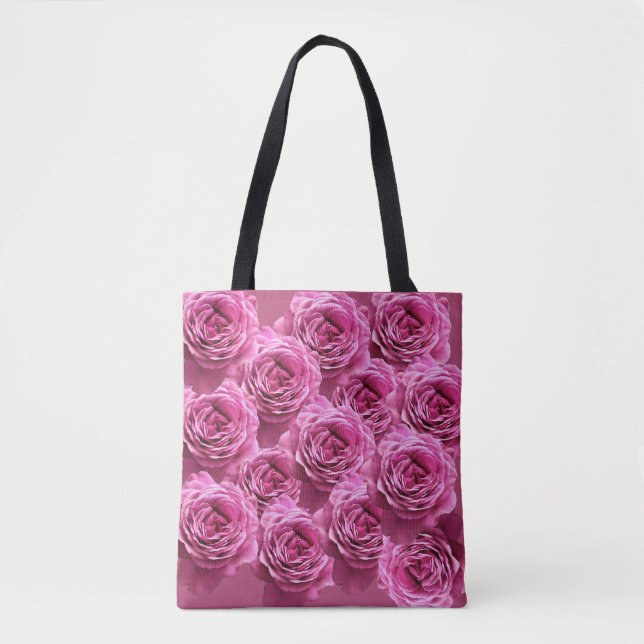 Bolso De Tela Patrones de rosas rosados y morados (Anverso)