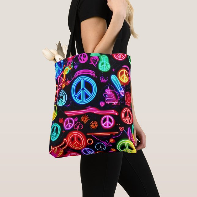 Bolso De Tela Patrones de símbolos de Neon Peace (Detalle)