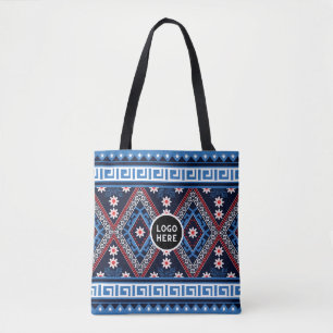 Bolso De Tela Patrones geométricos étnicos abstractos azules con