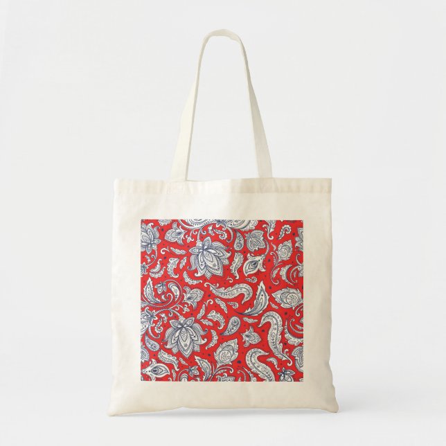 Bolso De Tela Patrones rojos de flores de época (Frente)