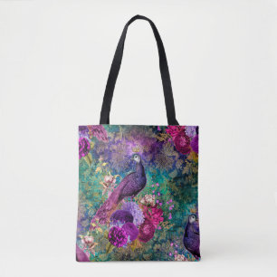Bolso De Tela Pavo de corral morado con flores