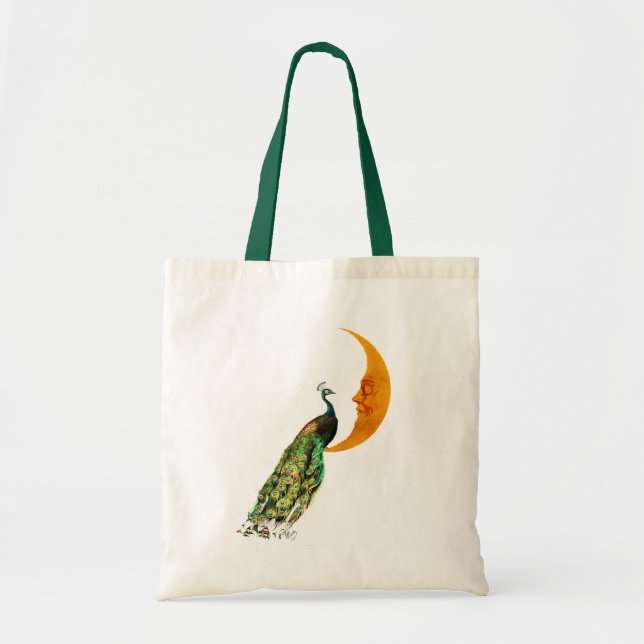 Bolso De Tela Pavo real en la luna (Frente)