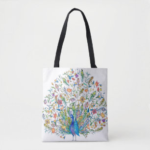 Bolso De Tela Pavo real floral acuarela