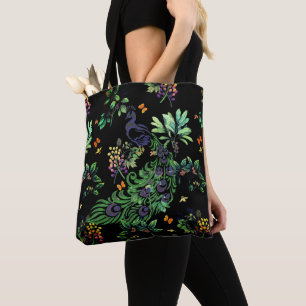 Bolso De Tela Pavo real ornamentado y floral vintage