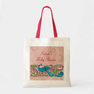 Bolso De Tela Pavo real personalizado del vintage en Baby Shower