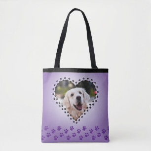 Bolso De Tela Paw cardíaca morada de color naranja imprime mamá