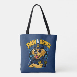 Bolso De Tela Paw & Order Perro Policía PNG, Sublimación Diverti