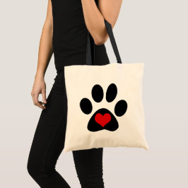 Bolso De Tela Paw Print Love Red Heart Tote Bag