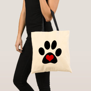 Bolso De Tela Paw Print Love Red Heart Tote Bag