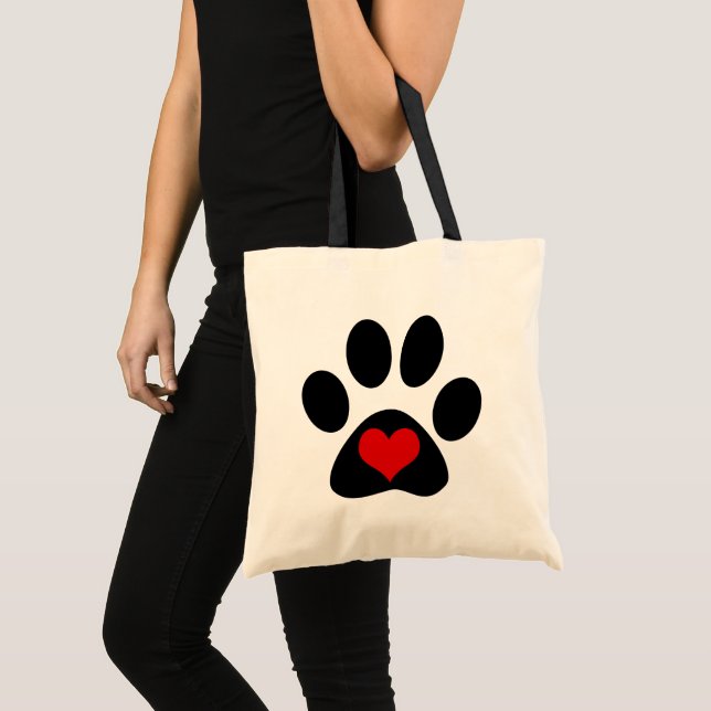 Bolso De Tela Paw Print Love Red Heart Tote Bag (Anverso (producto))