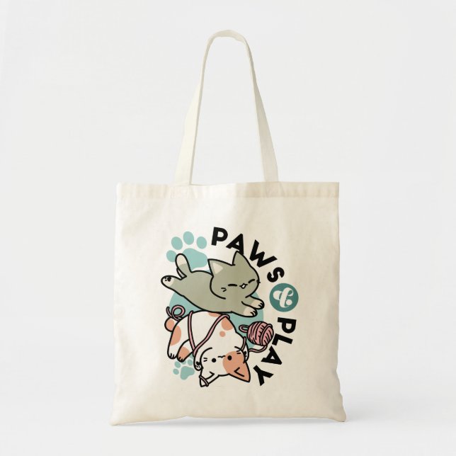 Bolso De Tela Paws and Play – Adorable Cat Illustration (Frente)