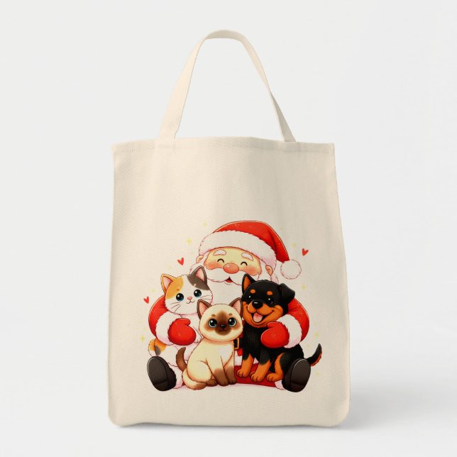 Bolso De Tela Pawsitively Huggable: Santa’s Snuggle Squad (Frente)