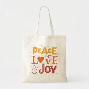 Bolso De Tela Paz Amor Alegría. Letras rojas amarillas de los na