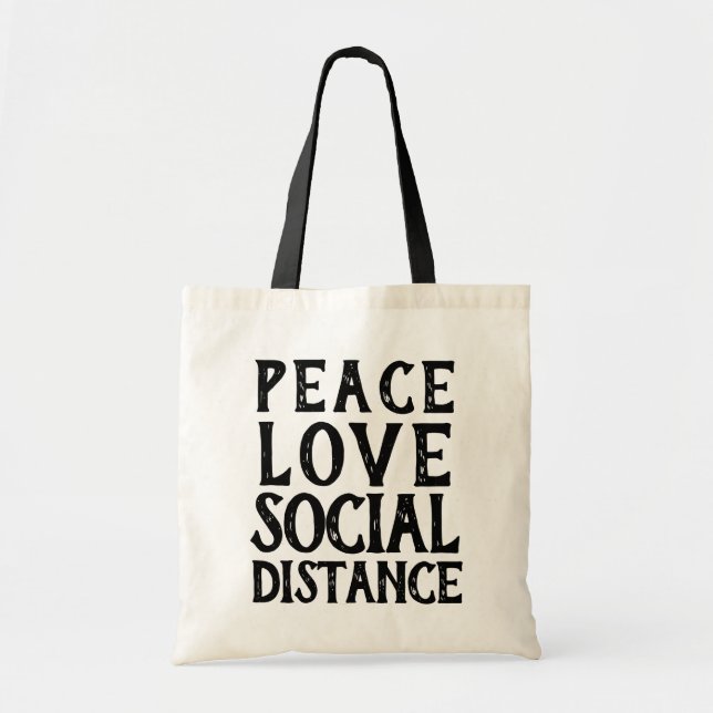 BOLSO DE TELA PAZ - AMOR - DISTANCIA SOCIAL | (Frente)