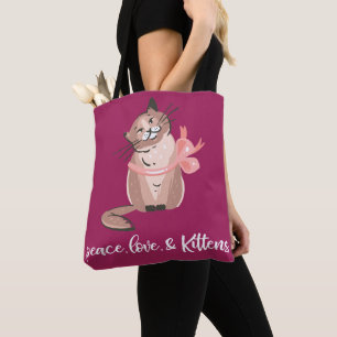 Bolso De Tela Paz, amor, gatitos rasberry Chicas gato amante