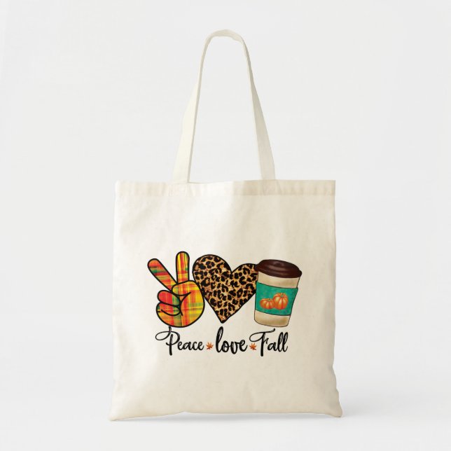 Bolso De Tela Paz, amor, latte de especias de leopardo otoñal (Frente)