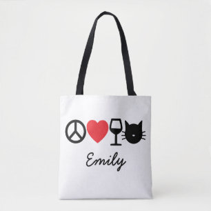 Bolso De Tela Paz, amor, vino y gatos