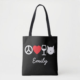 Bolso De Tela Paz, amor, vino y gatos (oscuridad)