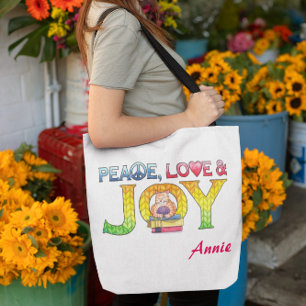 Bolso De Tela Paz, amor y alegría libro personalizado o yarn