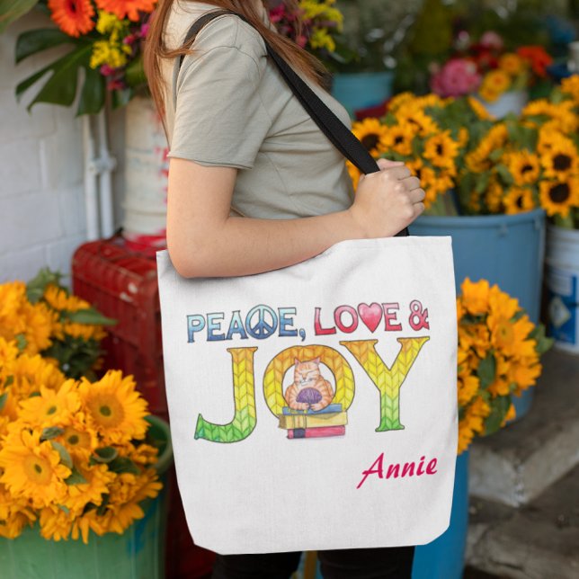 Bolso De Tela Paz, amor y alegría libro personalizado o yarn (Subido por el creador)