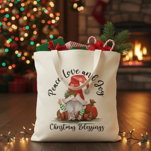 Bolso De Tela Paz, amor y alegría Navidades Gnome Blesss