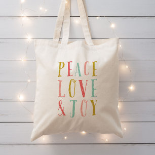 Bolso De Tela Paz, amor y alegría. Tote de feriado caprichoso