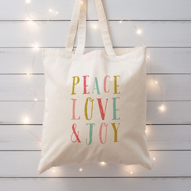 Bolso De Tela Paz, amor y alegría. Tote de feriado caprichoso (Subido por el creador)