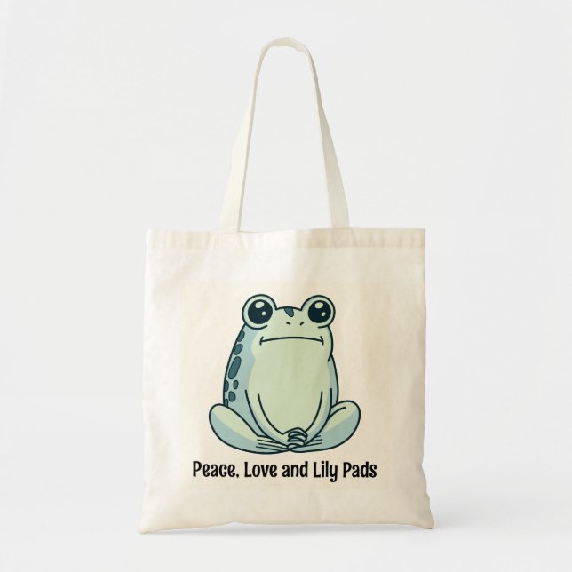 Bolso De Tela Paz Amor Y Lily Pads Zen Frog (Frente)