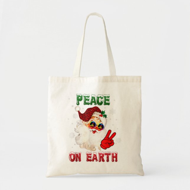 Bolso De Tela Paz en la Tierra Rótulo Feliz Navidad Santa Hat Hi (Frente)