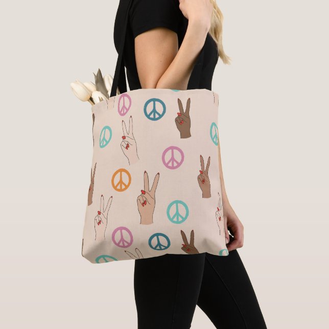 Bolso De Tela Paz y amor Patrón de mano multicultural (Detalle)
