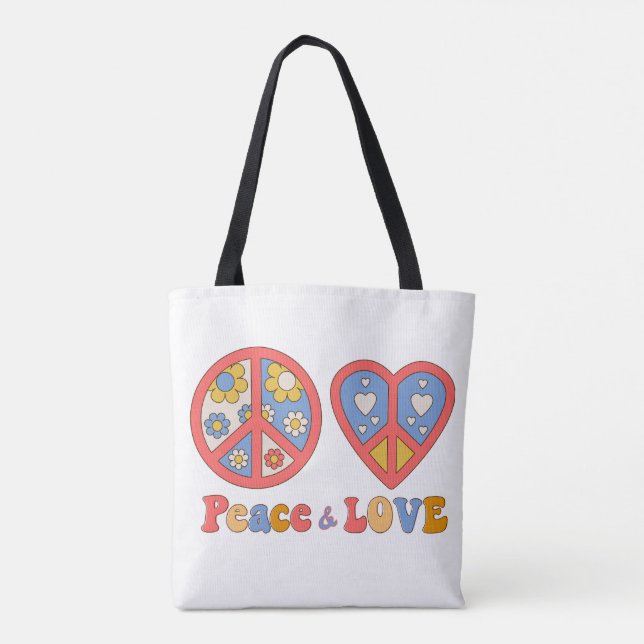 BOLSO DE TELA PAZ Y AMOR TOTE HIPPIE (Reverso)