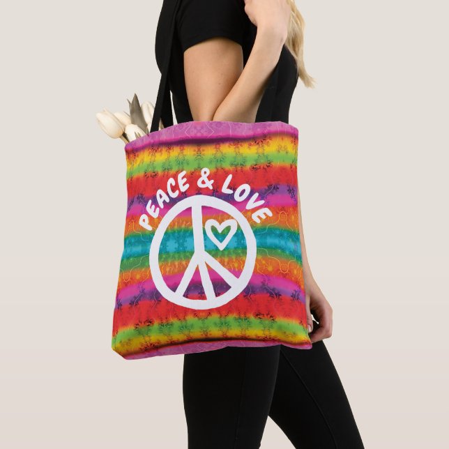 Bolso De Tela Peace and Love Tie Dye Stripes (Detalle)