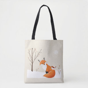 Bolso De Tela Peace Earth Minimalista Fox Bird Animal