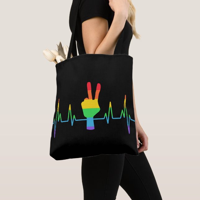 Bolso De Tela Peace Gay Heartbeat LGBT (Detalle)