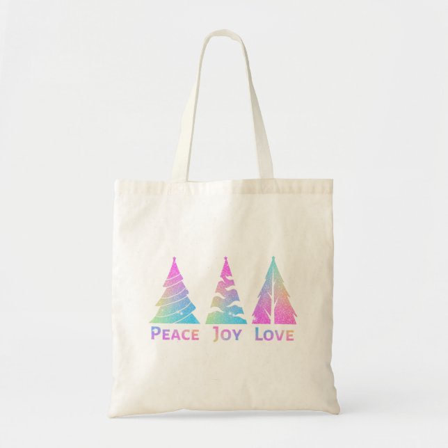 Bolso De Tela Peace Joy Love Christmas Tree (Frente)