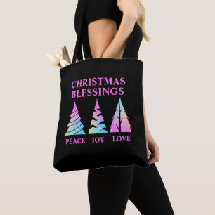 Bolso De Tela Peace Joy Love Christmas Trees Personalizable Text