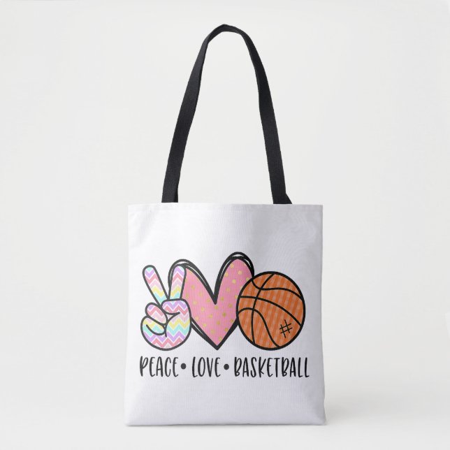 Bolso De Tela Peace Love Basketball Heart for Women Adolescentes (Anverso)
