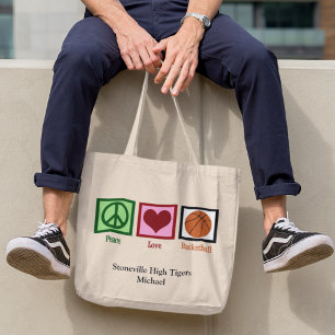 Bolso De Tela Peace Love Basketball Team Personalized Player