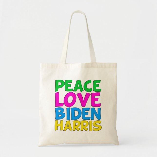 Bolso De Tela Peace Love Biden Harris (Frente)