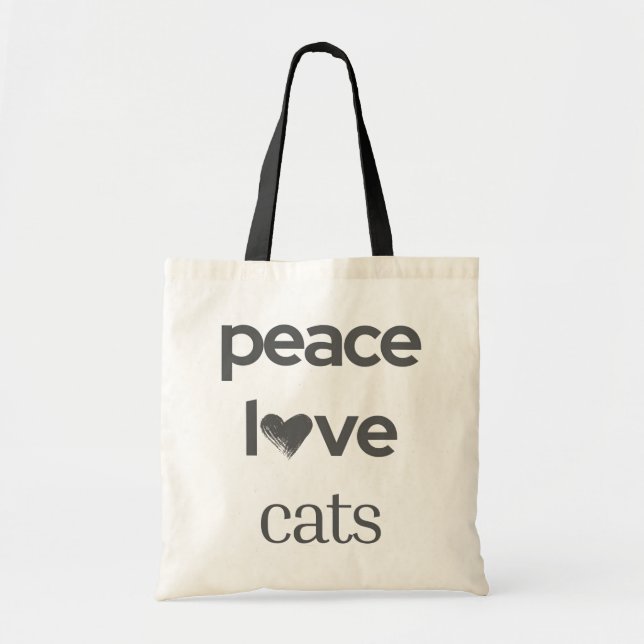 Bolso De Tela Peace Love Cats | Cat Mom Lover Modern Statement (Frente)