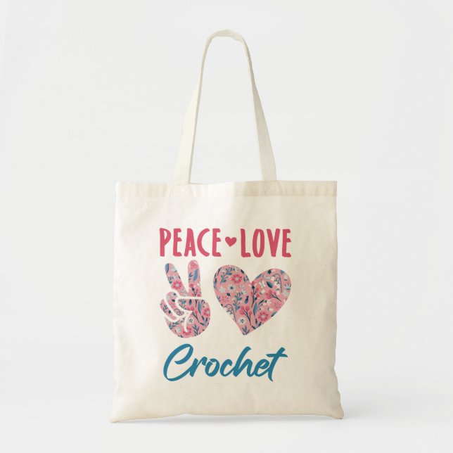 Bolso De Tela Peace Love Crochet (Frente)
