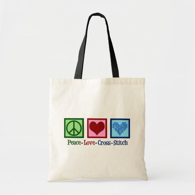 Bolso De Tela Peace Love Cross Stitch (Frente)