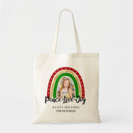 Bolso De Tela Peace Love Joy Merry Christmas Rainbow Photo