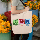 Bolso De Tela Peace Love Physical Therapist<br><div class="desc">Un signo de paz,  corazón y las letras PT para terapia física.</div>