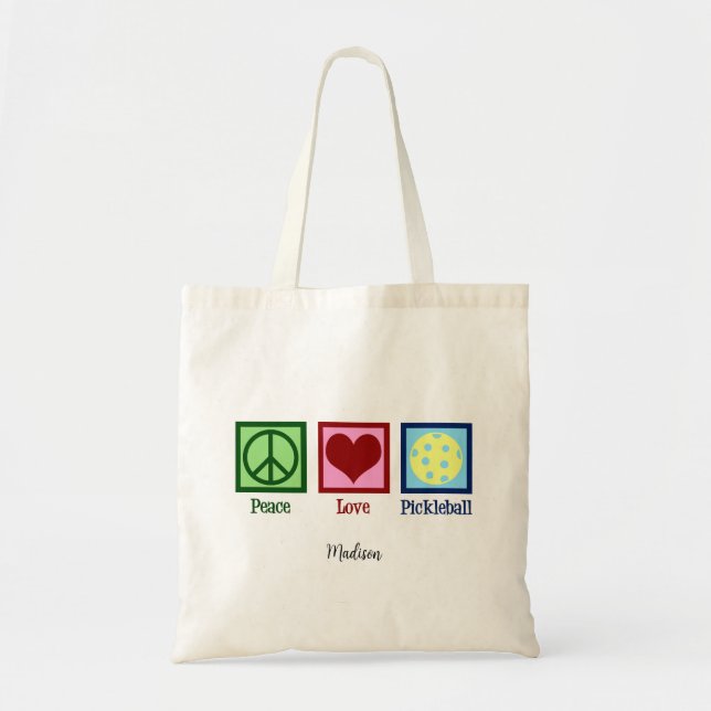 Bolso De Tela Peace Love Pickleball Cute Personalizado (Frente)