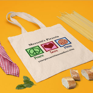 Bolso De Tela Peace Love Pizza Personalizado Pizzeria Restaurant