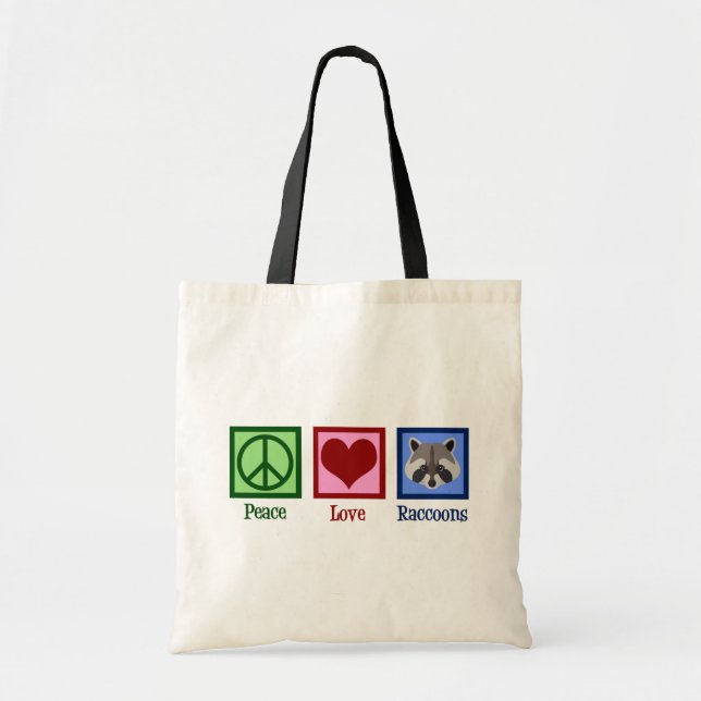 Bolso De Tela Peace Love Raccoons (Frente)